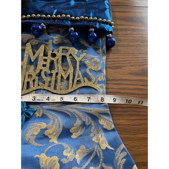 Christmas stocking blue decorated with gold accents - Picture 5 of 5